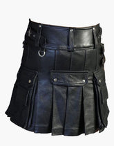 FASTENING STRAPS ON A BLACK LEATHER KILT - Scottish Kilt Jacket™ USA-UK